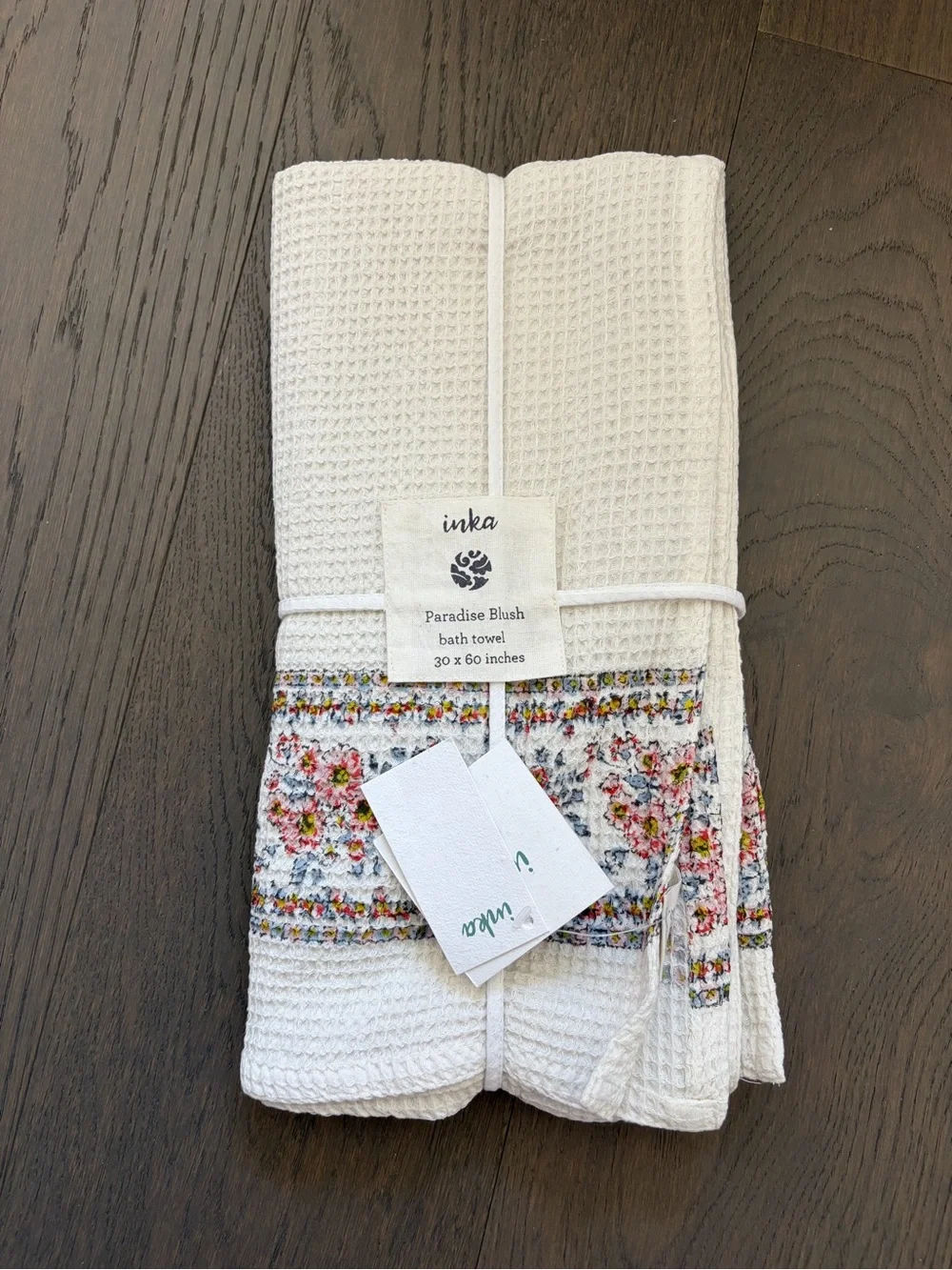 Inka Paradise Blush Waffle Weave Bath Towel – 30” x 60” NWT Handmade